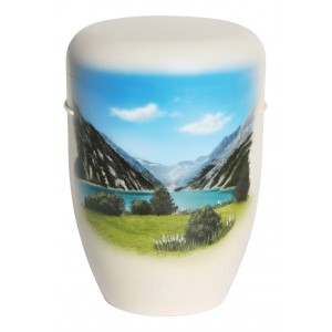 Hand Painted Biodegradable Cremation Ashes Funeral Urn / Casket - Austria / Austrian Scenic Lake